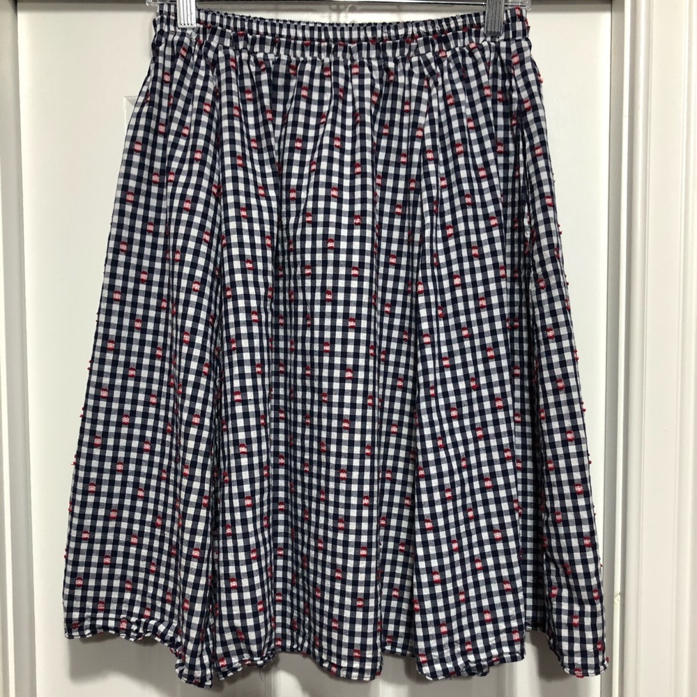 Navy/White Gingham Aline Skirt w/Red Detail